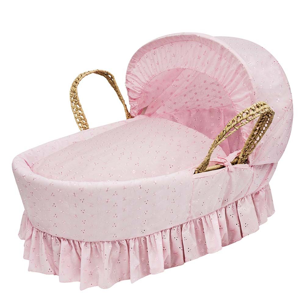 Pink and white sales moses basket